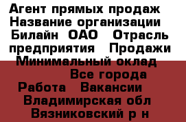 Агент прямых продаж › Название организации ­ Билайн, ОАО › Отрасль предприятия ­ Продажи › Минимальный оклад ­ 15 000 - Все города Работа » Вакансии   . Владимирская обл.,Вязниковский р-н